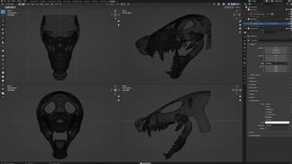 Badger Head Model (Quad-View) [Jaw-Opened, Hinge-Detached]